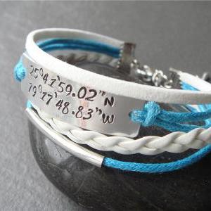 Latitude Longitude Bracelet, Customized..
