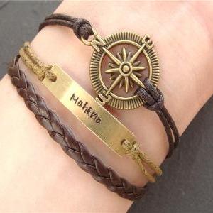 Name Bracelet In Gold, Compass Bracelet, Engraved..