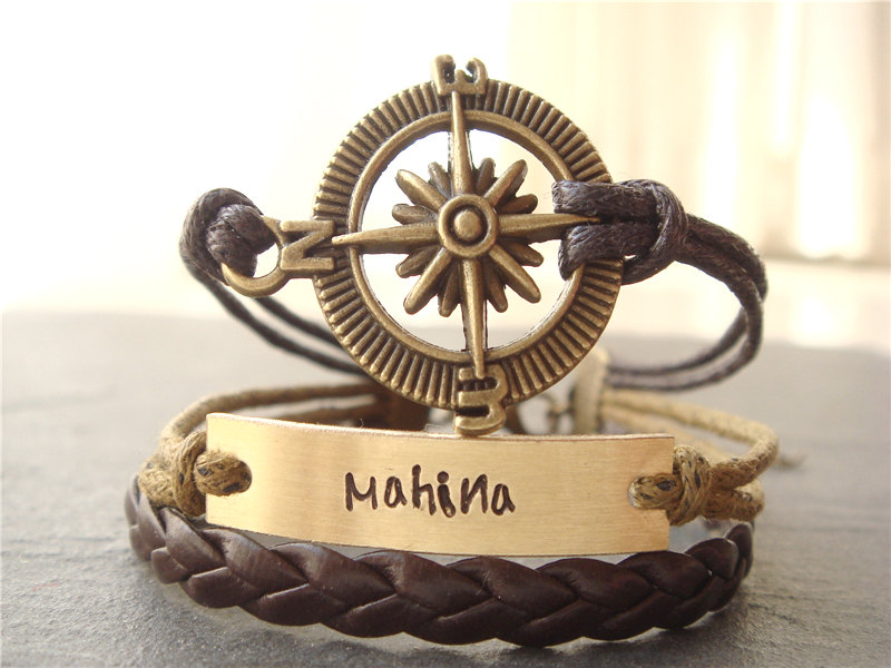 Name Bracelet In Gold, Compass Bracelet, Engraved Name Jewelry, Friendship Gift